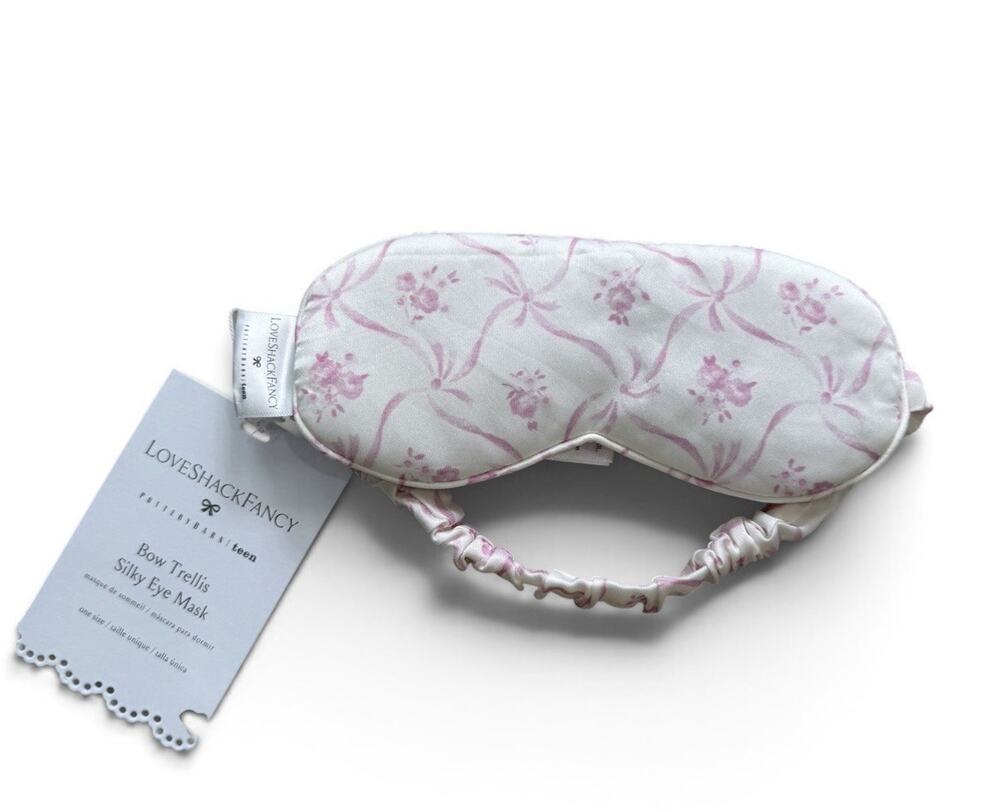 LoveShackFancy Floral Bow Trellis Eye Mask Pink And White Bow Coquette Silky NWT